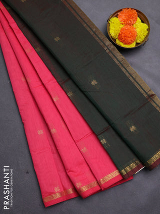 Candy Pink & Green Semi Maheshwari Cotton - Buttas