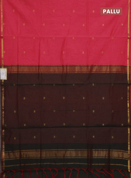 Candy Pink & Green Semi Maheshwari Cotton - Buttas