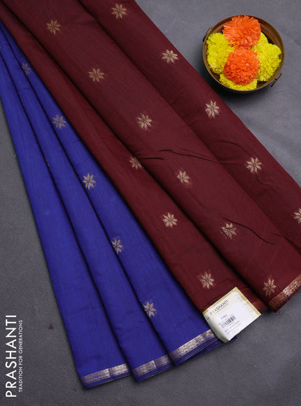 Blue & Maroon Semi Maheshwari Cotton - Buttas