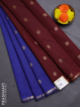 Blue & Maroon Semi Maheshwari Cotton - Buttas