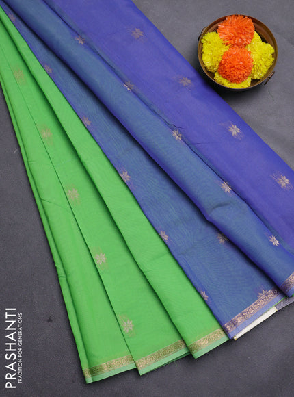 Green & Blue Semi Maheshwari Cotton - Buttas