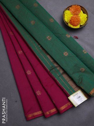 Maroon & Green Semi Maheshwari Cotton - Buttas