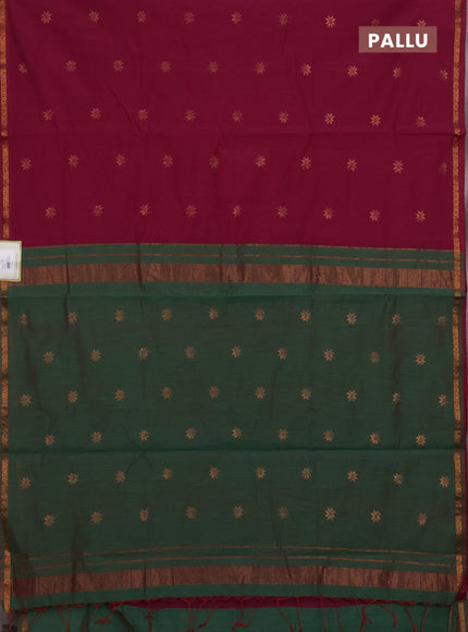 Maroon & Green Semi Maheshwari Cotton - Buttas