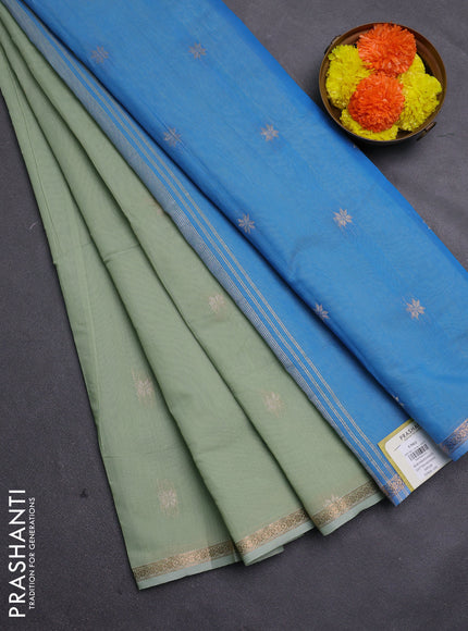 Elaichi Green & Cs Blue Semi Maheshwari Cotton - Buttas