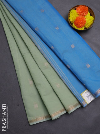 Elaichi Green & Cs Blue Semi Maheshwari Cotton - Buttas
