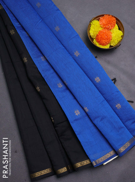 Black & Blue Semi Maheshwari Cotton - Buttas