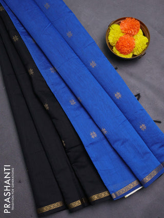 Black & Blue Semi Maheshwari Cotton - Buttas