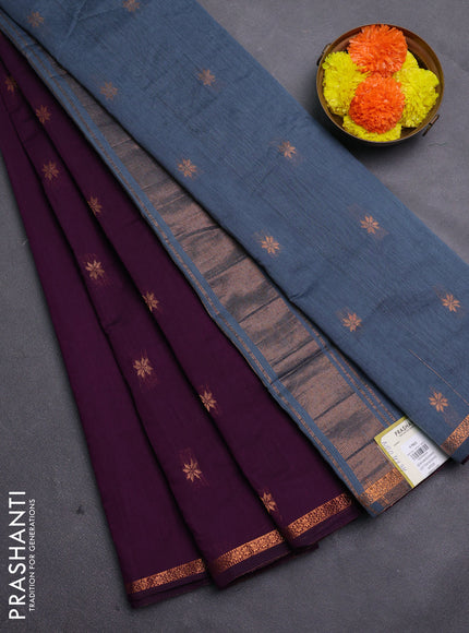 Purple & Grey Semi Maheshwari Cotton - Buttas