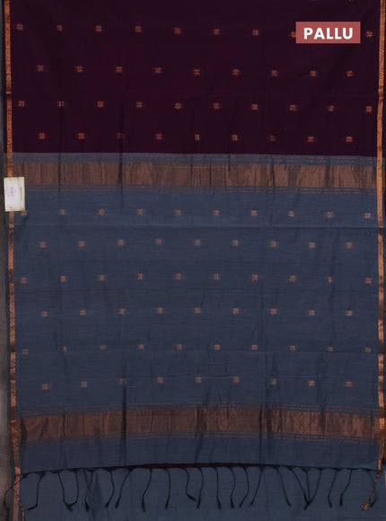 Purple & Grey Semi Maheshwari Cotton - Buttas