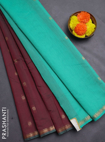 Maroon & Pastel Green Semi Maheshwari Cotton - Buttas