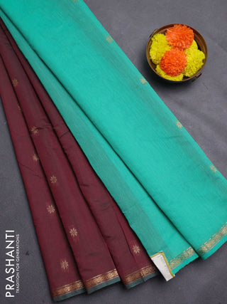 Maroon & Pastel Green Semi Maheshwari Cotton - Buttas