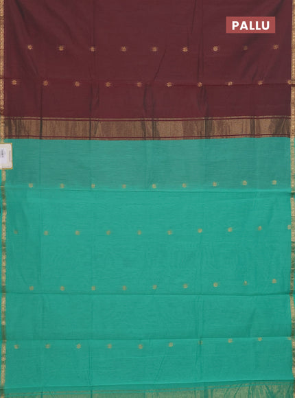 Maroon & Pastel Green Semi Maheshwari Cotton - Buttas