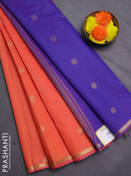 Peach Orange & Violet Semi Maheshwari Cotton - Buttas