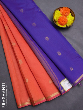 Peach Orange & Violet Semi Maheshwari Cotton - Buttas
