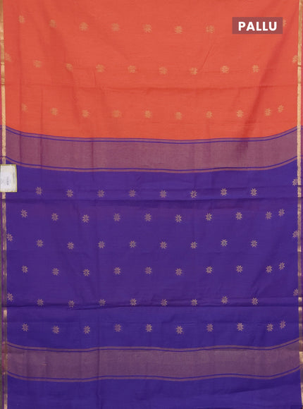 Peach Orange & Violet Semi Maheshwari Cotton - Buttas