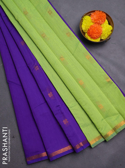 Violet & Green Semi Maheshwari Cotton - Buttas