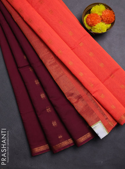 Maroon & Orange Semi Maheshwari Cotton - Buttas