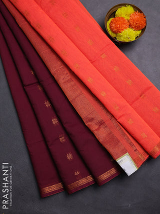 Maroon & Orange Semi Maheshwari Cotton - Buttas