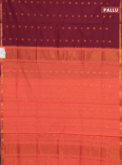 Maroon & Orange Semi Maheshwari Cotton - Buttas