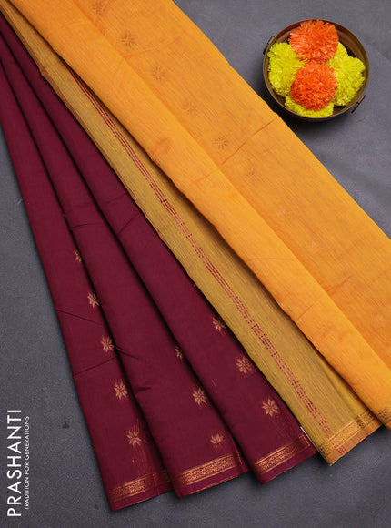 Maroon & Mustard Yellow Semi Maheshwari Cotton - Buttas