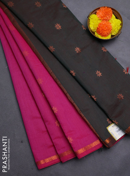 Pink & Bottle Green Semi Maheshwari Cotton - Buttas