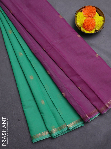 Purple & Green Semi Maheshwari Cotton - Buttas