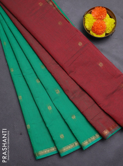 Maroon & Green Semi Maheshwari Cotton - Buttas