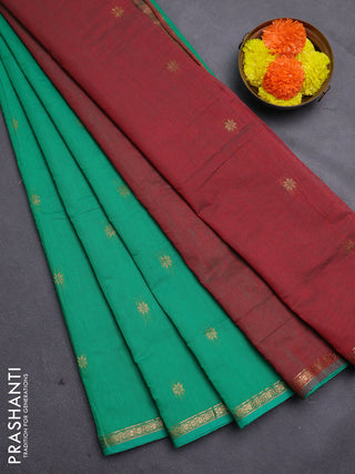 Maroon & Green Semi Maheshwari Cotton - Buttas