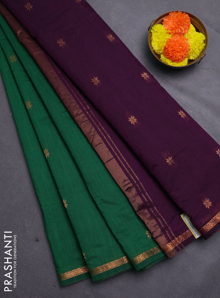 Green & Purple Semi Maheshwari Cotton - Buttas