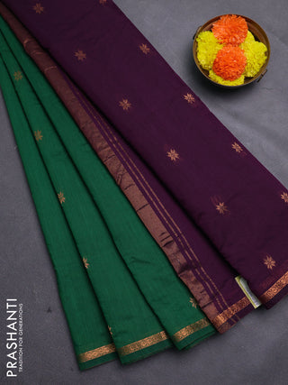 Green & Purple Semi Maheshwari Cotton - Buttas
