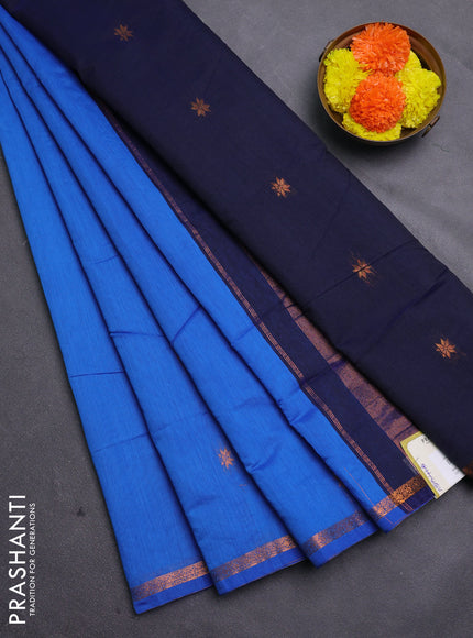Blue & Navy Blue Semi Maheshwari Cotton - Buttas