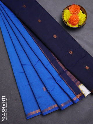 Blue & Navy Blue Semi Maheshwari Cotton - Buttas