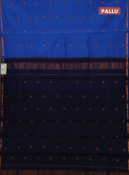 Blue & Navy Blue Semi Maheshwari Cotton - Buttas