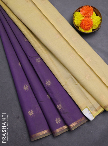 Violet & Cream Semi Maheshwari Cotton - Buttas