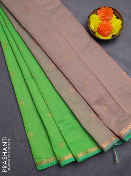 Beige & Green Semi Maheshwari Cotton - Buttas