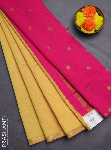 Yellow & Pink Semi Maheshwari Cotton - Buttas