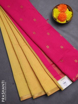 Yellow & Pink Semi Maheshwari Cotton - Buttas