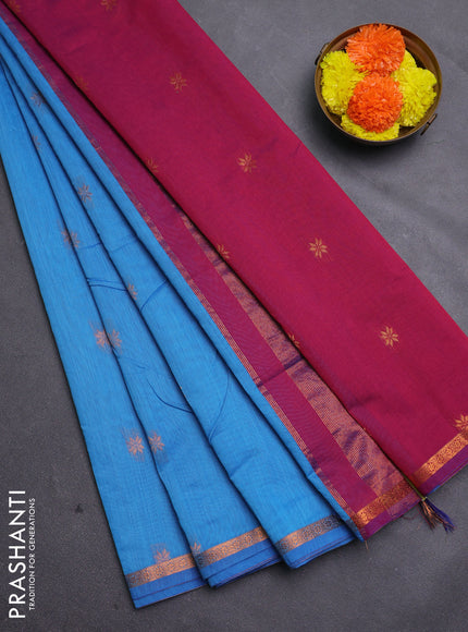 Cs Blue & Magenta Pink Semi Maheshwari Cotton - Buttas