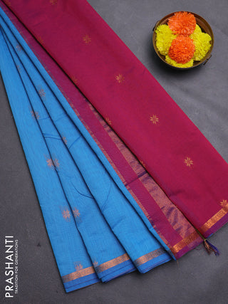 Cs Blue & Magenta Pink Semi Maheshwari Cotton - Buttas