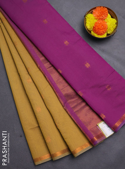Mustard Yellow & Purple Semi Maheshwari Cotton - Buttas
