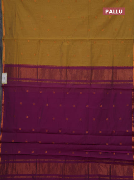 Mustard Yellow & Purple Semi Maheshwari Cotton - Buttas