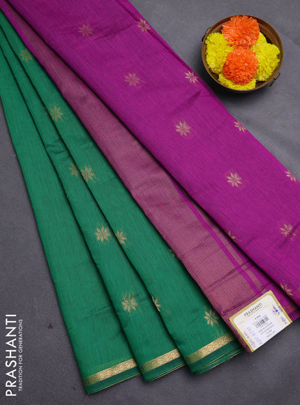 Green & Purple Semi Maheshwari Cotton - Buttas