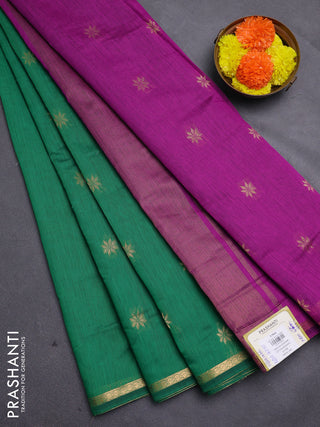 Green & Purple Semi Maheshwari Cotton - Buttas