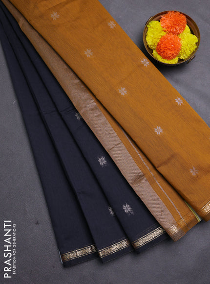 Black & Mustard Yellow Semi Maheshwari Cotton - Buttas