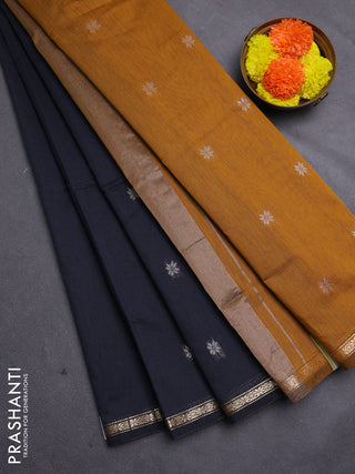 Black & Mustard Yellow Semi Maheshwari Cotton - Buttas