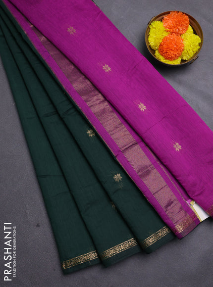 Bottle Green & Purple Semi Maheshwari Cotton - Buttas