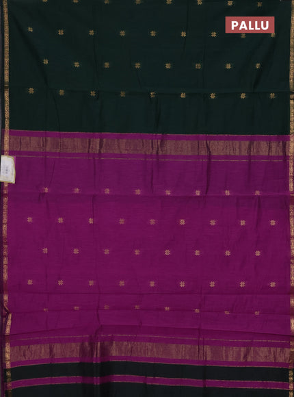 Bottle Green & Purple Semi Maheshwari Cotton - Buttas