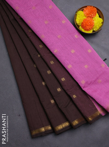Coffee Brown & Mauve Pink Semi Maheshwari Cotton - Buttas