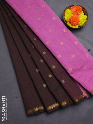 Coffee Brown & Mauve Pink Semi Maheshwari Cotton - Buttas