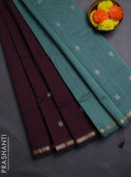 Wine & Pastel Green Semi Maheshwari Cotton - Buttas